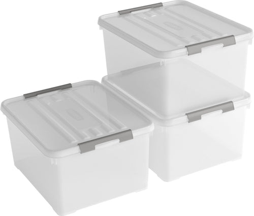 Curver Handy+ Opbergbox - 35L - 3 stuks - Transparant met deksel - vtwonen shop