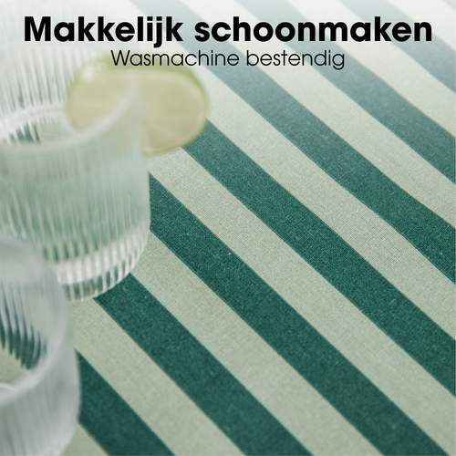 Mica Decorations Gestreept Tafelkleed voor Eettafel - Tafellaken voor Binnen en Buiten 250 x 140 cm - Tafelzeil 100% Katoen - Groen