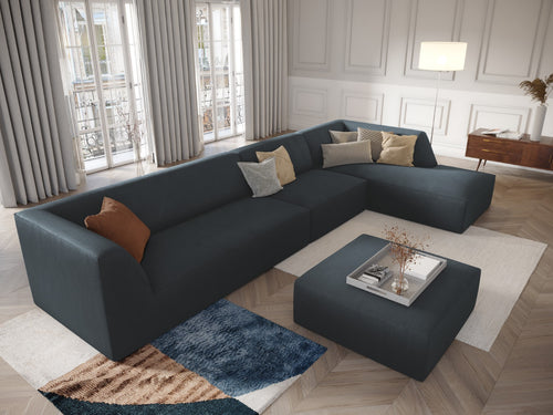 Micadoni rechter hoekbank Ruby 5-zits, ribfluwelen, blauw - 180x366x69cm