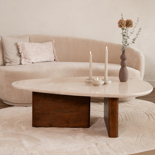 Giga Meubel Salontafel Ayla Organisch - Marmer/Hout - Donkerbruin - 120x70x38cm - vtwonen shop