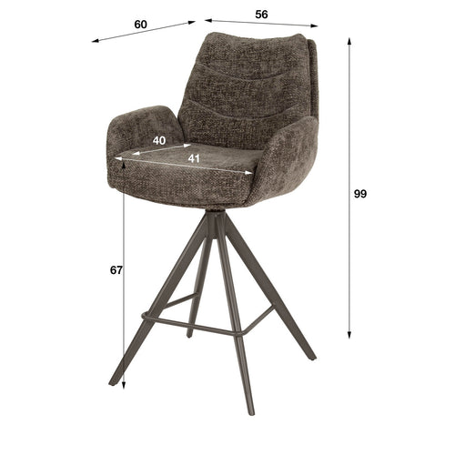 Giga Meubel Barstoel Lounge Hoven Taupe/Bruin – Draaibaar – Met Armleuning  - Set van 2