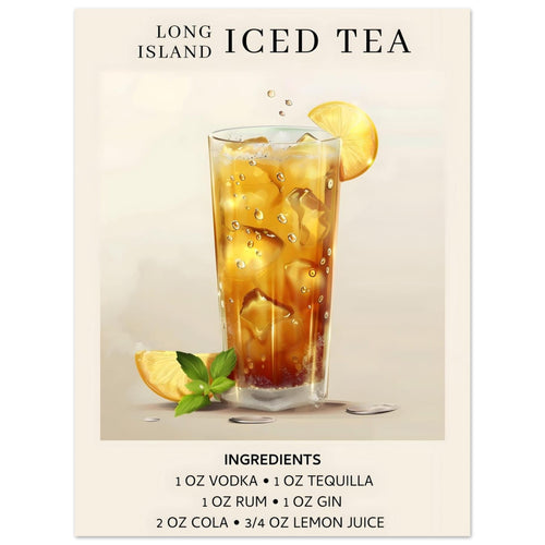 Artfulprints Poster Long Island Iced Tea cocktail - Ingrediënten   - 30x40 cm - Grijs