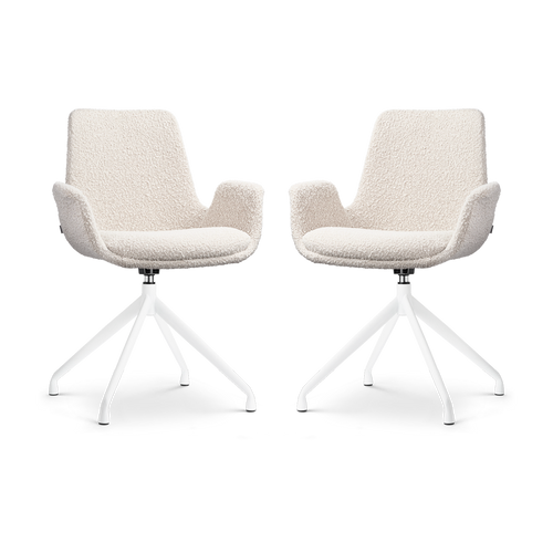 Nolon Nola-Eef Draaibare Eetkamerstoelen Bouclé Beige - Wit - 2x - vtwonen shop