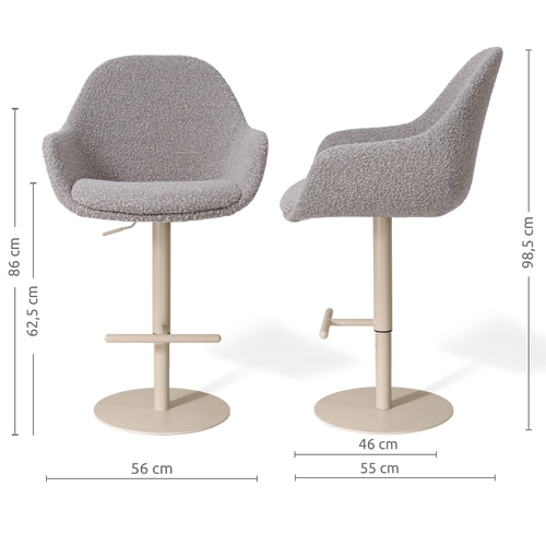 Nolon Niva-Mae tulp barkruk bouclé taupe verstelbaar - beige poten