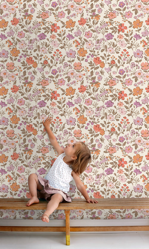 ESTAhome behang bloemetjes paars en oranje - 53 cm x 10.05 m - 131327 - vtwonen shop