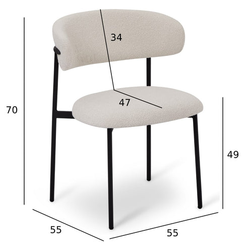 Furnhouse eetkamerstoel Diana - Crème wit - Stof (Bouclé) - Set van 6