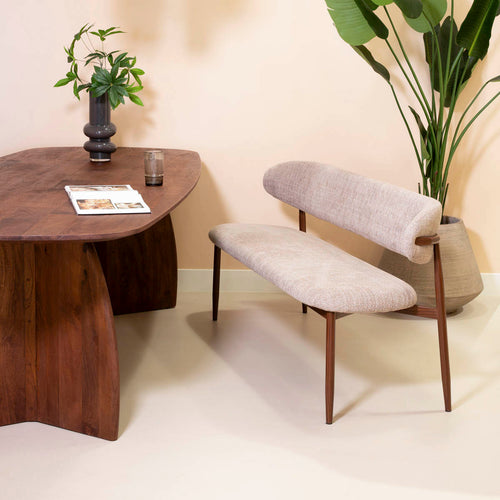 Giga Meubel Eetkamerbank Alexia - Stof - Taupe/Walnoot - 160x55x77cm