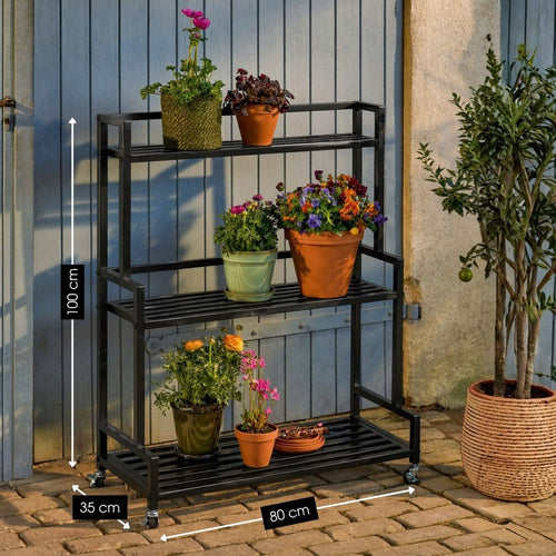 Mica Decorations Greenrax Plantenrek op Wielen - Plantenstandaard voor Kamerplanten, Buitenplanten of Tuingereedschap - Meerdere Plateaus