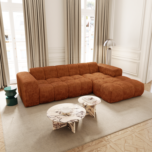 Premium Interiors - Rechthoekige hoekbank BLOOM - gewaafd fluweel terracotta 290cm