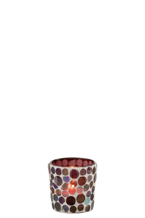 J-Line theelichthouder Mozaiek - glas - rood/wit - small - 4 stuks