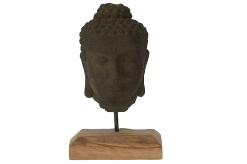 J-Line decoratie Hoofd - teakhout/cement - zwart/naturel