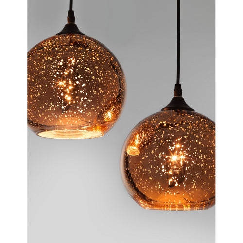 Merano Gresham 3-lichts cluster hanglamp koper glas, zwart metaal LED E27