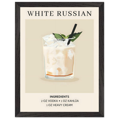 Artfulprints Poster met Lijst White Russian cocktail - Ingrediënten   - 30x40 cm - Wit
