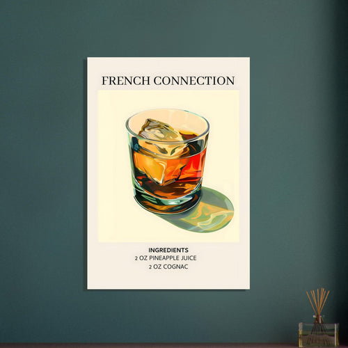 Artfulprints Poster French Connection cocktail - Ingrediënten   - 30x40 cm - Geel