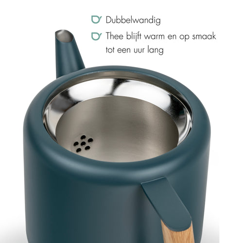 Bredemeijer - Dubbelwandige theepot Duet Design Boston - 1,1 liter - RVS - Blauw - vtwonen shop