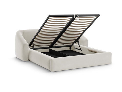 Cosmopolitan Design Opbergbed met hoofdeinde Campi 200x200cm flueel donkerbeige - 230x268x80cm
