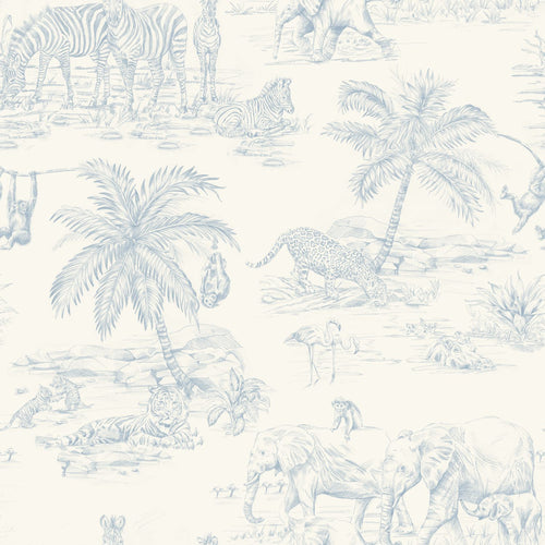 ESTAhome behang jungle dieren lichtblauw en wit - 50 x 900 cm - 132120
