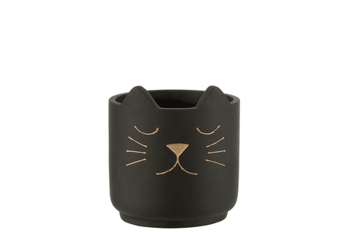 J-Line bloempot Kat - keramiek - zwart/goud - medium - Ø 16 cm
