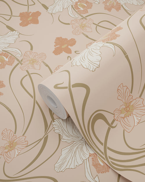 ESTAhome behang vintage bloemen in art nouveau stijl terracotta roze - 53 cm x 10.05 m - 139668 - vtwonen shop