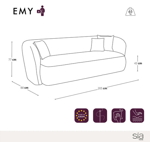 Sia Home - Rechte banken EMY - Fluweel - Crème - 205cm - vtwonen shop