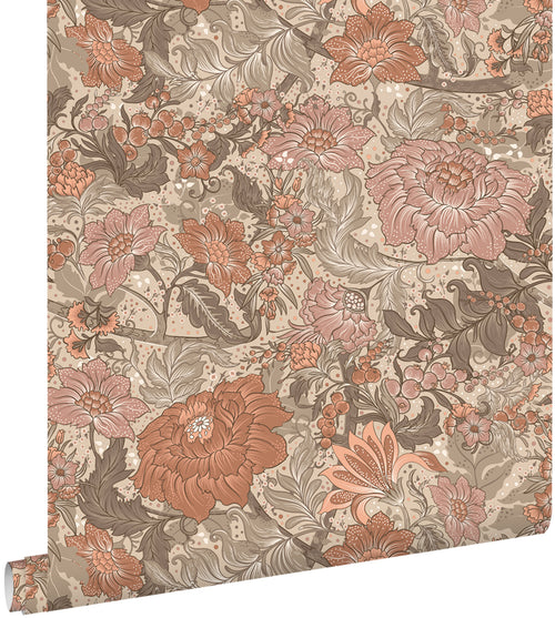 ESTAhome behang vintage bloemen terracotta - 50 x 900 cm - 131194