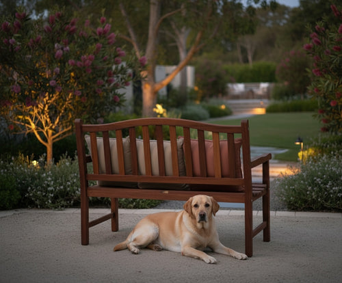 MaximaVida tuinbank Rainbow 130 cm geolied - uit exclusief mahoniehout - vtwonen shop