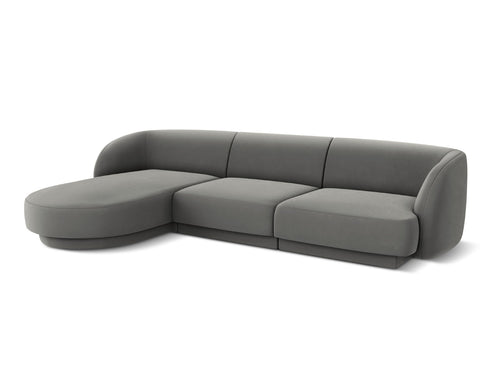 Micadoni linker hoekbank Miley 4-zits, flueel, lichtgrijs - 156x255x70cm