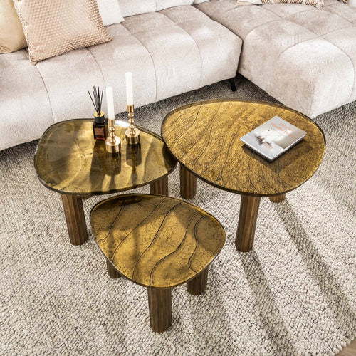Giga Meubel Salontafel Eclipse - Goud Glas - 62x45x40cm