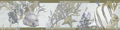 Sanders & Sanders zelfklevende behangrand onderwaterwereld vergrijsd groen - 500 x 13.25 cm - 640042 - vtwonen shop