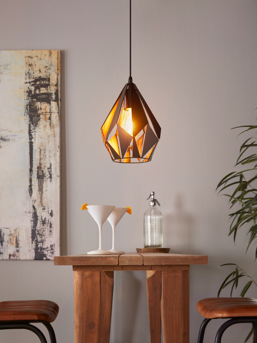 EGLO hanglamp Carlton 1 - e27 - ø 20,5 cm - zwart/koper - vtwonen shop