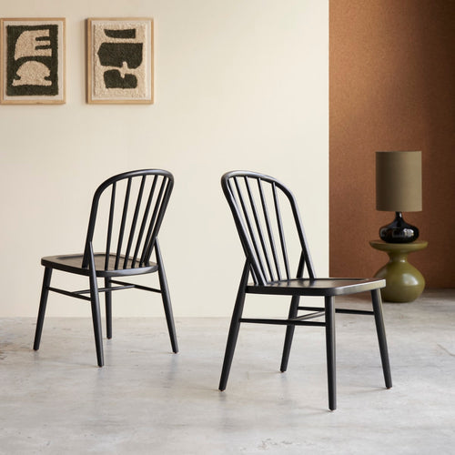 Tikamoon Set van 2 stoelen met spijlen in zwart massief acaciahout - Zwart