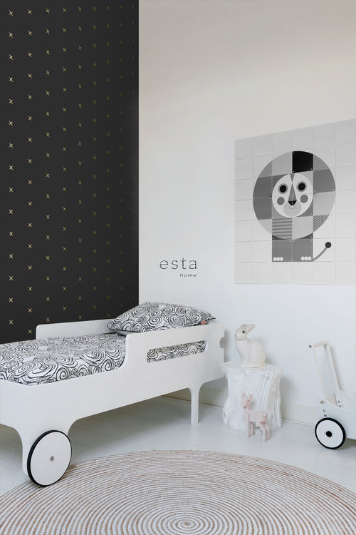 ESTAhome behang grafisch motief zwart en goud - 53 cm x 10.05 m - 139130