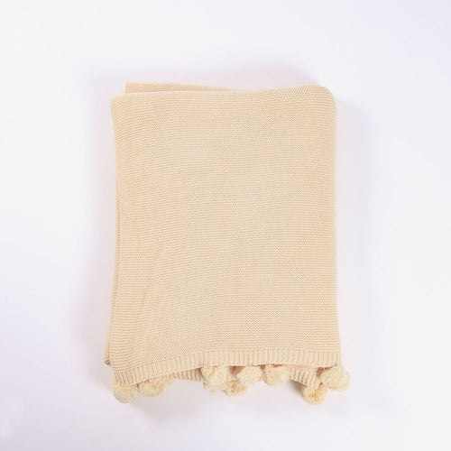 HOME DELUXE Katoenen deken incl. pompons ELIA Beige - 140 x 200 cm - vtwonen shop