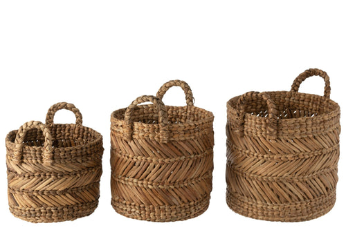 J-Line mand Gevlochten - raffia - naturel - set van 3