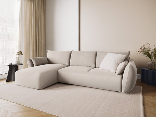 Cosmopolitan Design Uitklapbare hoekbank links met opbergdoos Matera 4-zits, flueel beige - 173x253x86cm