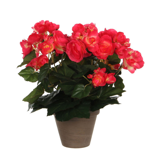 Mica Decorations Begonia Kunstplant in Bloempot Stan - H30 x Ø25 cm - Donkerroze