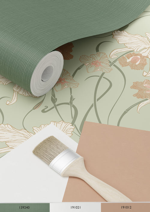 ESTAhome behang vintage bloemen in art nouveau stijl vergrijsd groen en terracotta - 53 cm x 10.05 m - 139667 - vtwonen shop