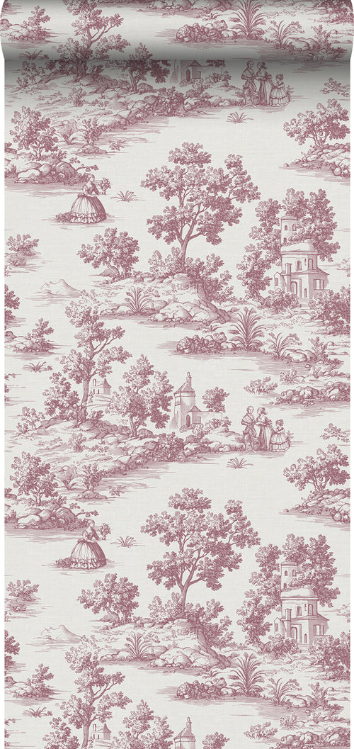 Sanders & Sanders behang toile de jouy print bordeaux rood - 53 cm x 10 m - 641037