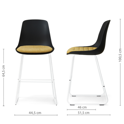 Nolon Nino-Liv barkruk zwart met warm oker zitkussen - wit onderstel - 65 cm - vtwonen shop