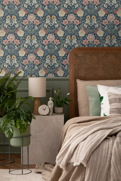 Borastapeter behang vintage bloemen in art nouveau stijl donkerblauw - 53 cm x 10.05 m - 660400 - vtwonen shop