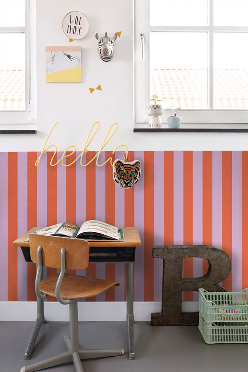 ESTAhome behang strepen oranje en lila paars - 53 cm x 10.05 m - 139904