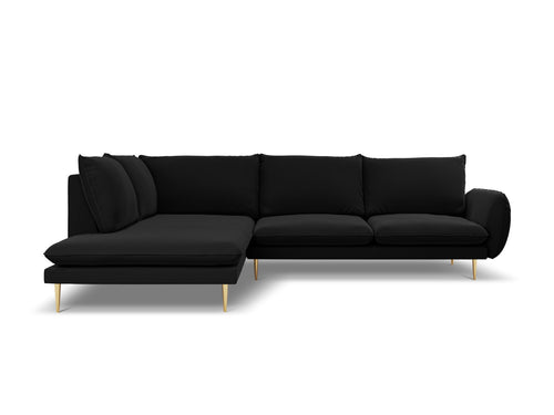 Cosmopolitan Design linker hoekbank Vienna 6-zits, flueel, zwart - 185x275x95cm