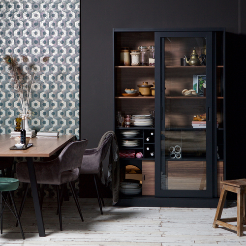 WOOOD vitrinekast James - Grenen - Zwart - 200x125x47 - vtwonen shop