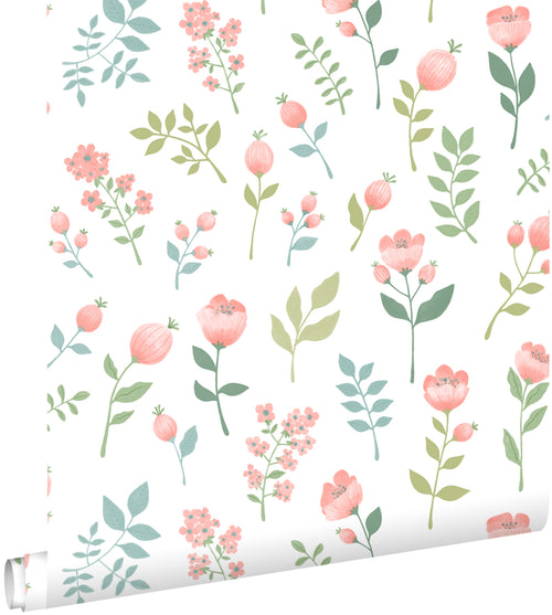 ESTAhome behang bloemen roze en vergrijsd groen - 50 x 900 cm - 139977 - vtwonen shop