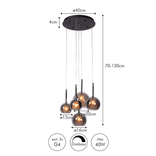 Atmooz hanglamp Saigon 5 - zwart - Ø 40 x H 130 cm - G4