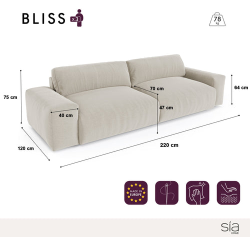 Sia Home - 3-zitsbanken BLISS - Zacht aanvoelende geweven stof - Blauwe jeans - 220cm - vtwonen shop