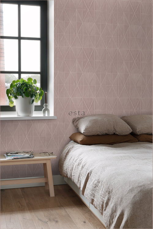 ESTAhome eco-texture vliesbehang origami motief oudroze - 0,53 x 10,05 m - 148709 - vtwonen shop