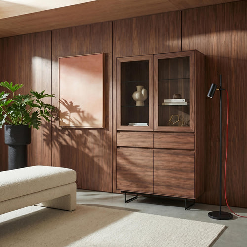 Furnhouse vitrinekast Tokyo - Amerikaanse walnoot - MDF, Amerikaans walnootfineer - 45x110x190