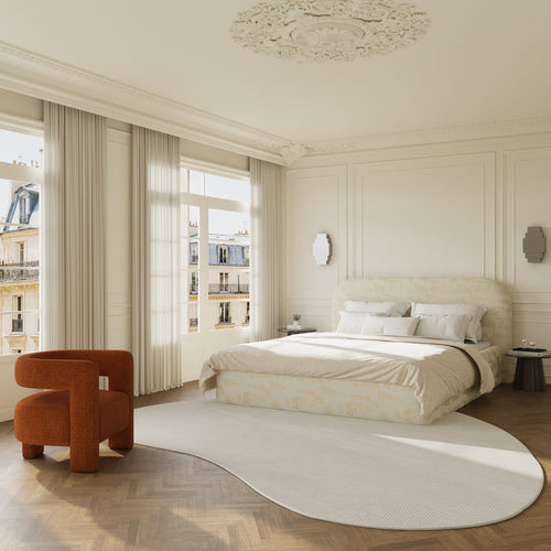 Premium Interiors - Bed met opbergruimte 180x200 cm LOVE - structuurstof met patroon  ecru 218cm