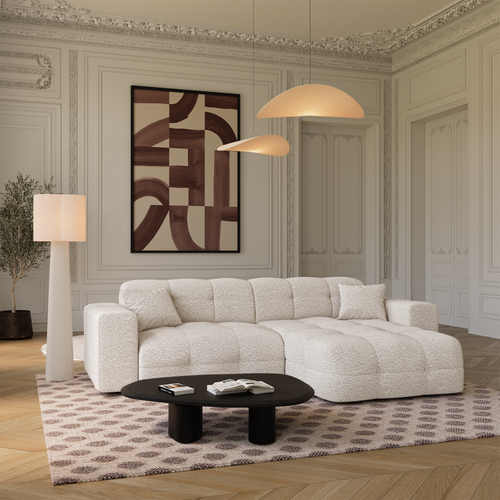 Premium Interiors - Rechthoekige hoekbank COCOON - bouclé-stof crème 230cm